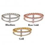 Sideways Cross Ring-925 Sterling Silver With Hand Set CZ And Twisted Rope Band-Size 5
