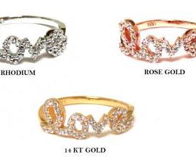 Love Ring-Script Letter LOVE Ring With CZ In 925 Sterling Silver-Sizes 5 to 9