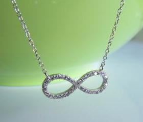 CZ Infinity Necklace-Rhodium Over 925 Sterling Silver Necklace With CZ On 16+2 Cable Chain