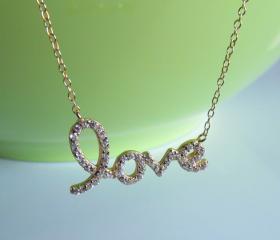 Script Letter Love Necklace-14 Kt Gold Over 925 Sterling Silver On 16'+2' Cable Chain