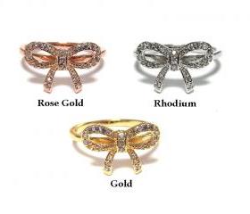 Infinity Bow Ring-925 Sterling Silver With Hand Pave Set CZ-Choice Of Color -Size 8