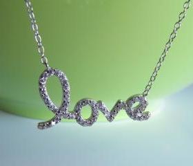 Script Letter Love Necklace-Rhodium Over 925 Sterling Silver On 16'+2' Cable Chain