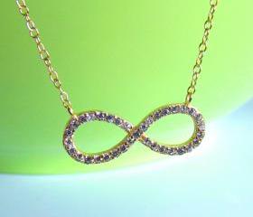 CZ Infinity Necklace-14 Kt Gold Over 925 Sterling Silver Necklace With CZ On 16+2 Cable Chain