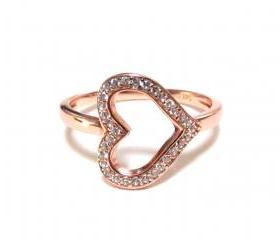 Sideways Heart RIng-Rose Gold Over 925 Sterling Silver Ring With CZ-Size 5 to 9