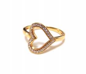 Sideways Heart RIng-14 Kt Gold Over 925 Sterling Silver Ring With CZ-Size 5 to 9