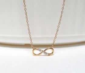Infinity Necklace-Petite 14 Kt Gold Over 925 Sterling Silver Necklace With CZ-18 inch Cable Chain
