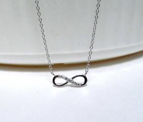 Infinity Necklace-Petite Rhodium Gold Over 925 Sterling Silver Necklace With CZ-18 inch Cable Chain