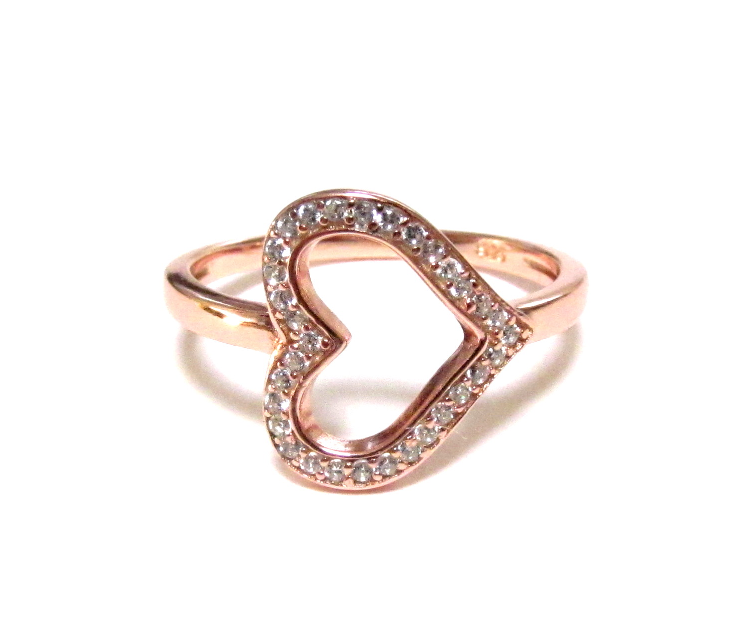 ... Heart RIng-Rose Gold Over 925 Sterling Silver Ring With CZ-Size 6 to 9
