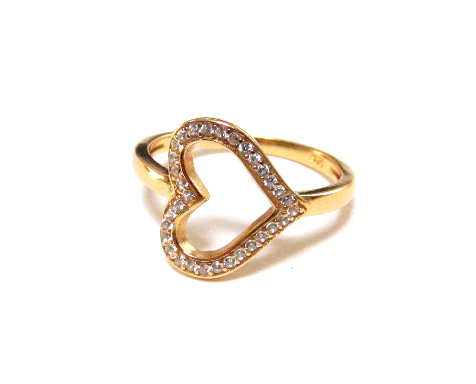 Sideways Heart RIng-14 Kt Gold Over 925 Sterling Silver Ring With CZ